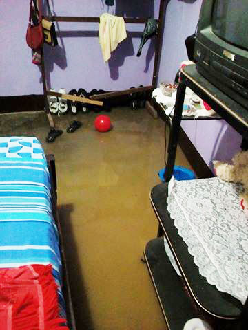 DUCHA con desagüe que colapsó y habitación inundada