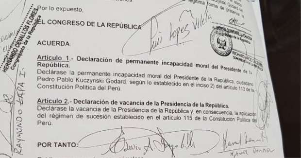 Presentan Moción De Vacancia Presidencial Por Incapacidad Moral ...