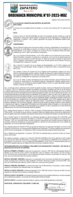 Municipalidad Distrital De Zapatero Ordenanza Municipal N Mdz Diario Voces