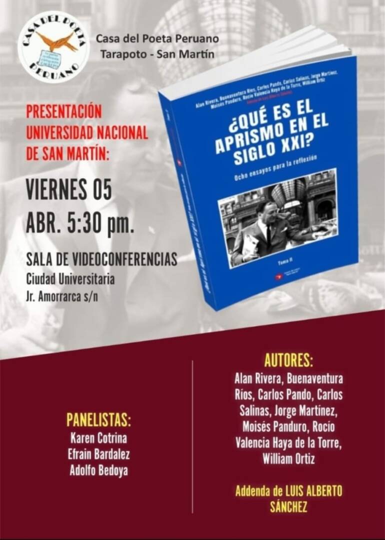 Esta tarde presentarán en Tarapoto el “Libro Azul” ¿Qué es el aprismo en el siglo XXI Ocho ensayos para la reflexión.1