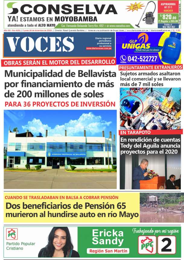 Portada del día Lunes 16 de Diciembre de 2019