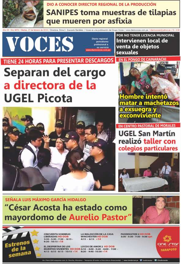 Portada del día Martes 27 de Febrero del 2018