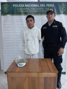 Detienen en flagrancia a joven de 20 años con 64 gramos de presunta marihuana en Tocache