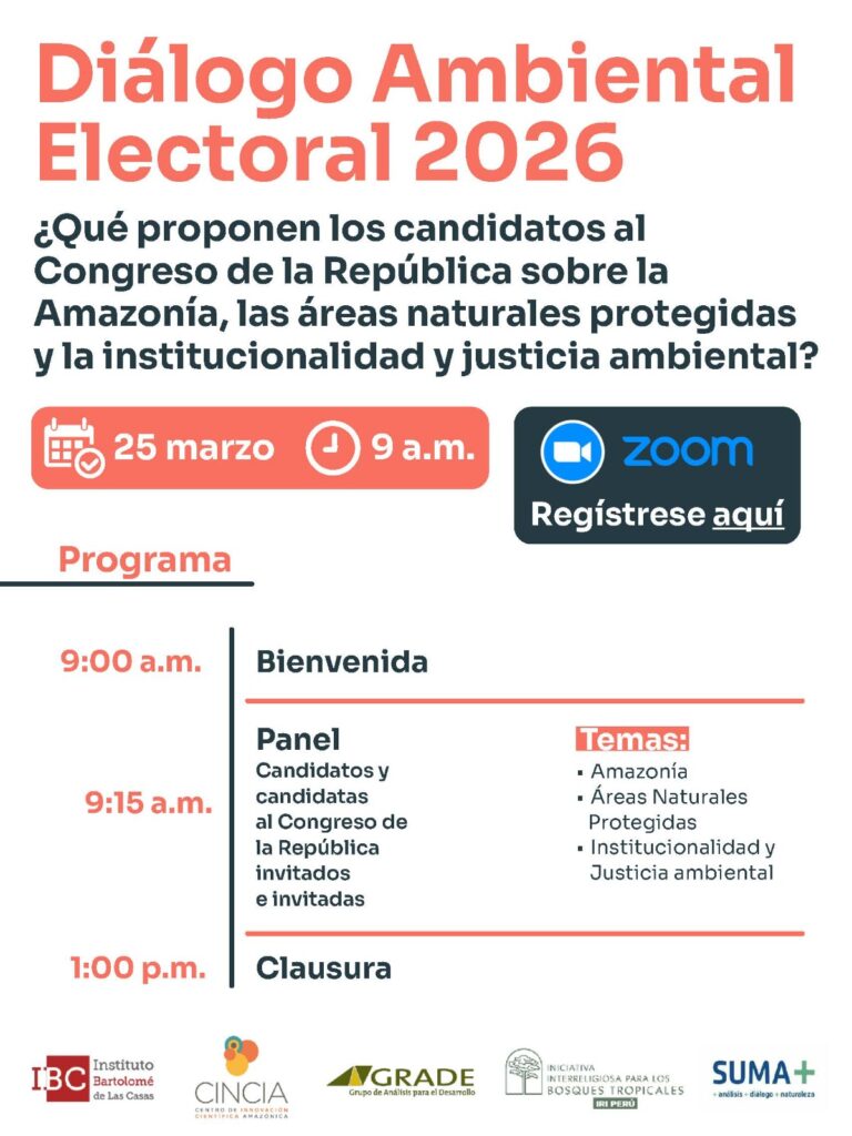 Candidatos al Congreso debatirán sus propuestas ambientales para la Amazonía esta mañana desde la 9:00am