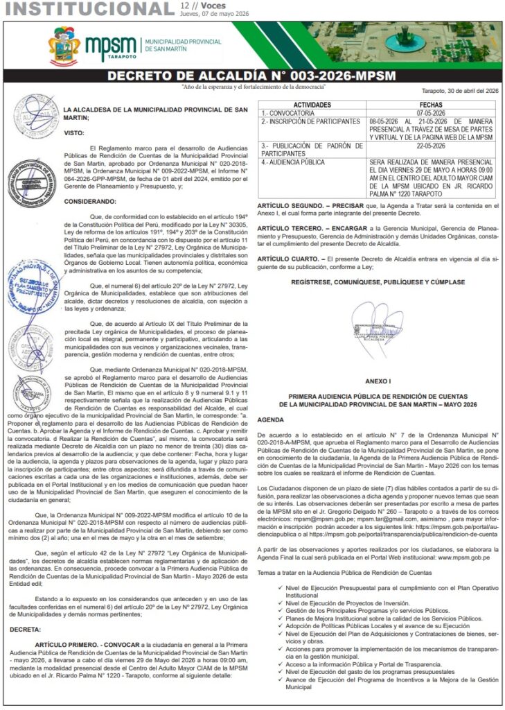 DECRETO DE ALCALDÍA N° 003-2026-MPSM