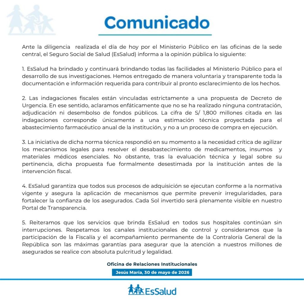 EsSalud descarta contratos por S/ 1,800 millones y aclara que propuestafue desestimada antes de intervención fiscal