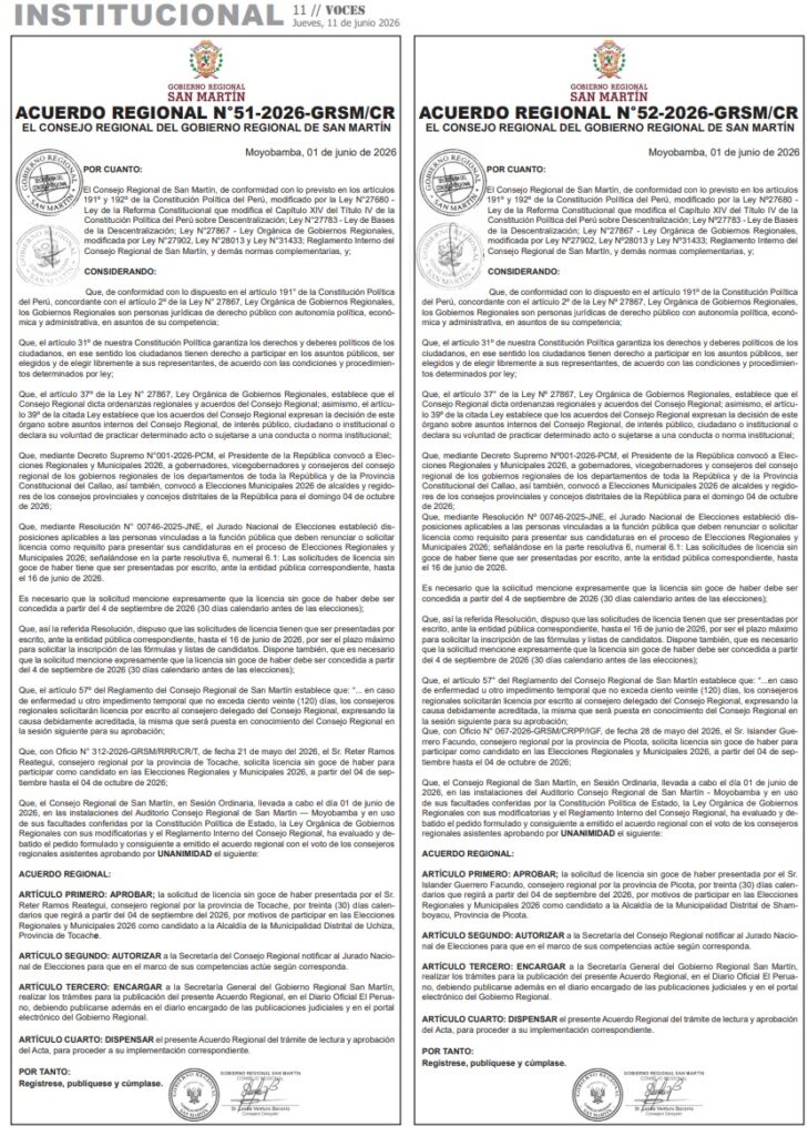 ACUERDO REGIONAL N°49,50,51,21-2026-GRSM/CR