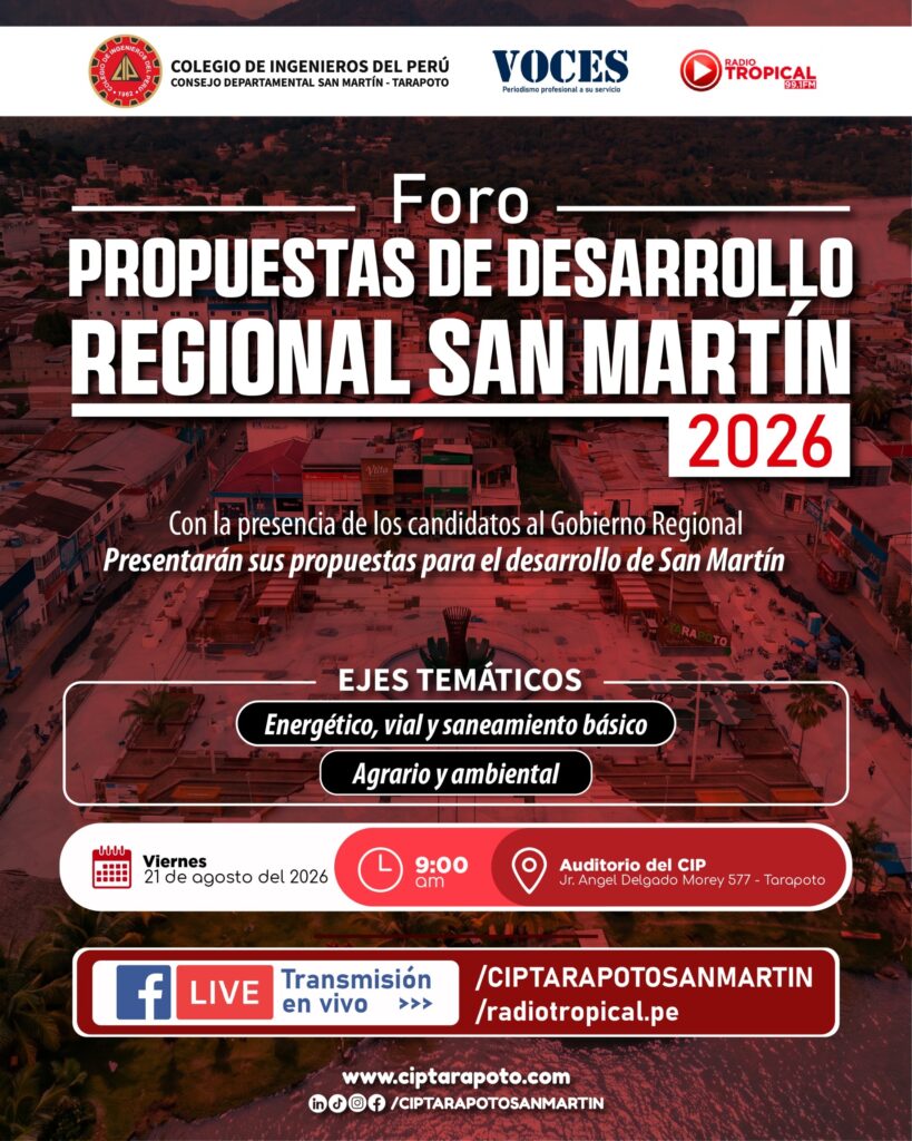 CIP San Martín Organiza Foro para Conocer Propuestas de Candidatos al Gobierno Regional