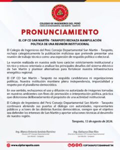 CIP San Martín-Tarapoto reafirma su independencia institucional y rechaza uso político de reunión técnica