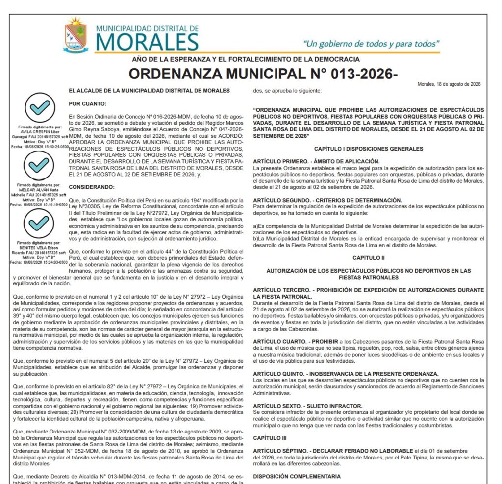 ORDENANZA MUNICIPAL N° 013-2026