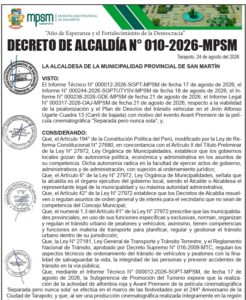 DECRETO DE ALCALDÍA N° 010-2026-MPSM