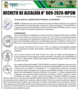 DECRETO DE ALCALDÍA N° 009-2026-MPSM