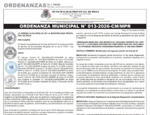 ORDENANZA MUNICIPAL N° 013-2026-CM/MPR